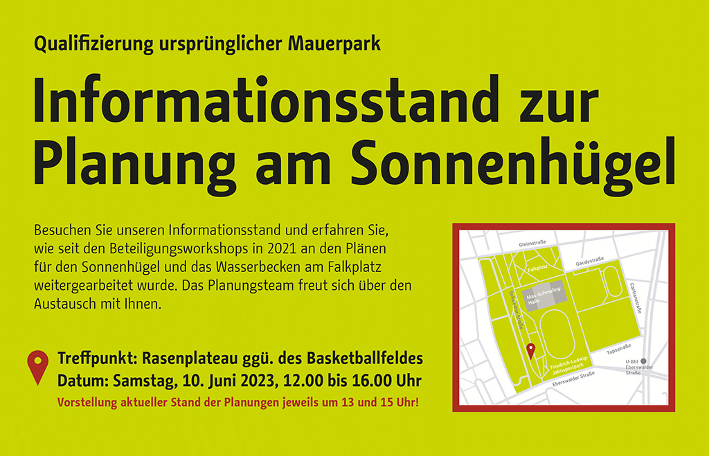 Mauerpark Qualifizierung: Infostand zur Planung am Sonnenhügel